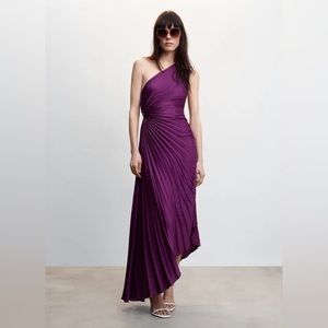 MANGO Fuschia Asymmetrical Pleated Dress